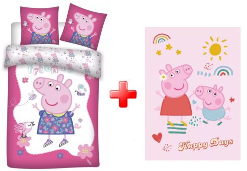 Peppa malac Happy Day gyerek Ágyneműhuzat és polár takaró szett